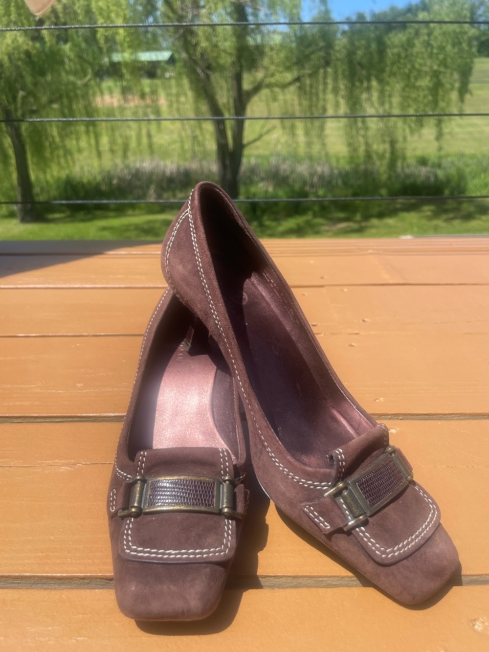 Cole Haan Brown Suede Flats with Buckle Detail